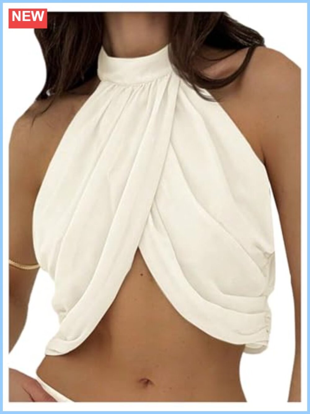 Cross Wrap Halter Top Ruched Sleeveless Open Back Sexy Cropped Tank Top